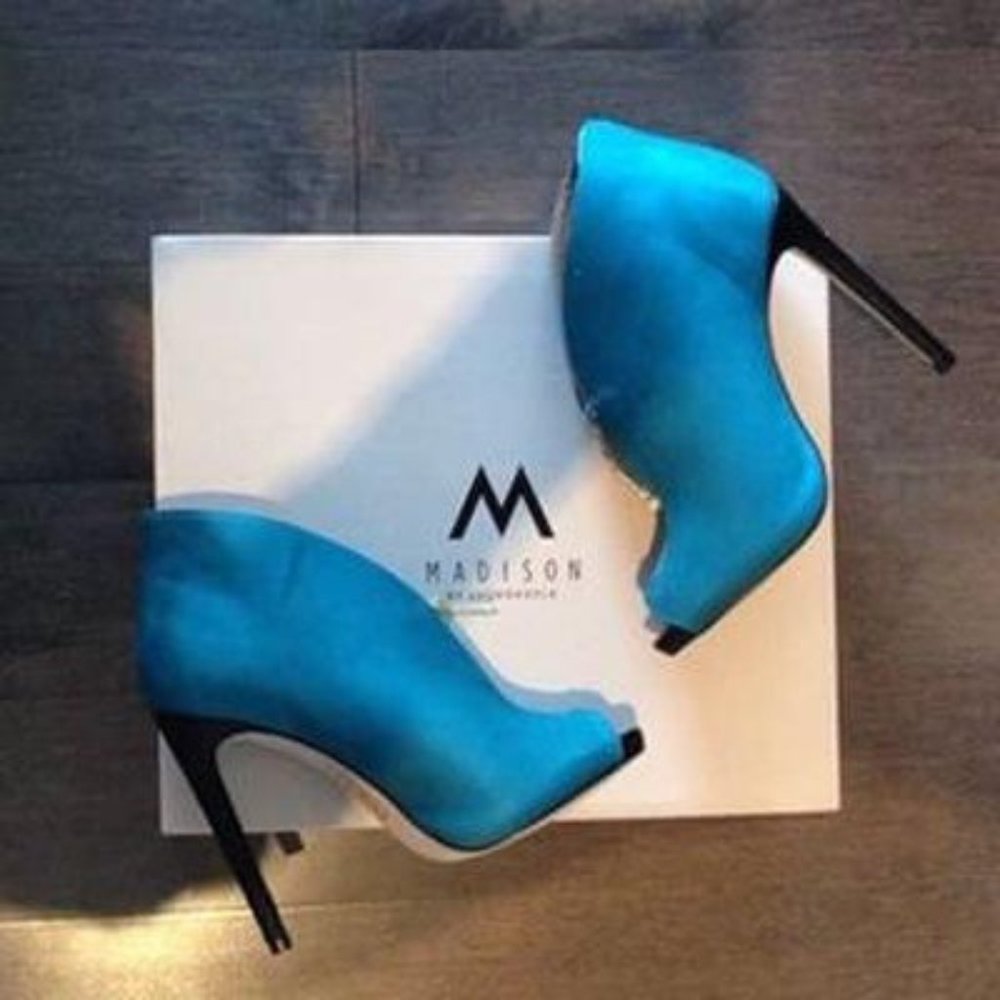 Madison Faux Suede Peep Toe Booties Front gold Zip